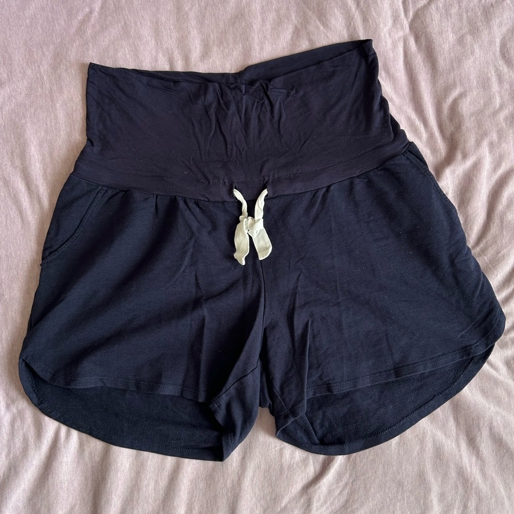Olive green & navy blue comfy maternity shorts - 2 pairs